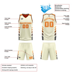 Benutzerdefinierte Creme Orange Schwarz Reversible Basketball Jersey Personalisierte Print Name Nummer Logo