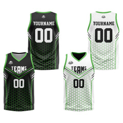 Benutzerdefinierte Schwarz Grün Reversible Basketball Jersey Personalisierte Print Name Nummer Logo