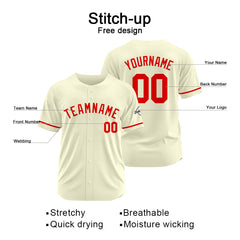 Benutzerdefinierte Authentisch Baseball-Trikot Creme-Rot
