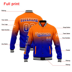 Benutzerdefinierte Verlauf Varsity-Jacke. Letterman-Jacke Orange Royal