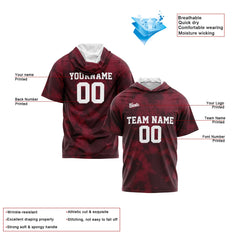 Benutzerdefinierte Burgundisch Kurzarm-Kapuzenpullover für Männer Frauen Hemden mit Kapuzen gedruckt Name Logo