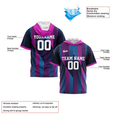 Benutzerdefinierte Marine Rosa Kurzarm-Kapuzenpullover für Männer Frauen Hemden mit Kapuzen gedruckt Name Logo