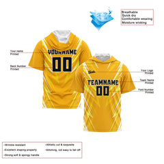 Benutzerdefinierte Orange Neongrün Kurzarm-Kapuzenpullover für Männer Frauen Hemden mit Kapuzen gedruckt Name Logo