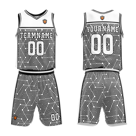 Benutzerdefinierter Weiß Schwarz Basketball Jersey Uniform Anzug gedruckt Ihr Logo Name Nummer