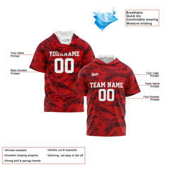 Benutzerdefinierte Rot Kurzarm-Kapuzenpullover für Männer Frauen Hemden mit Kapuzen gedruckt Name Logo