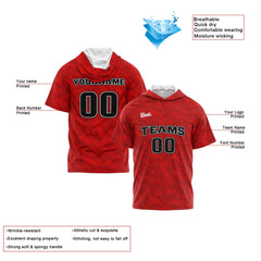 Benutzerdefinierte Rot Kurzarm-Kapuzenpullover für Männer Frauen Hemden mit Kapuzen gedruckt Name Logo