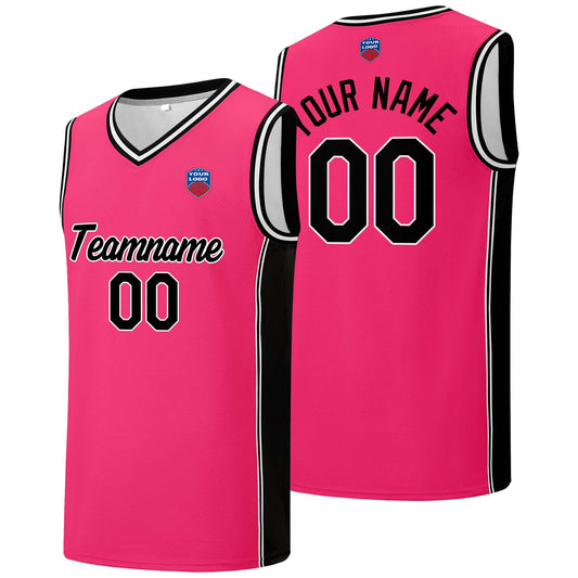 Individuelle Basketball-Jersey-Shorts für Männer und Frauen. Gestickter und gedruckter Name, Nummer und Logo Rosa&Schwarz