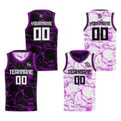 Benutzerdefinierte Schwarz Lila Reversible Basketball Jersey Personalisierte Print Name Nummer Logo