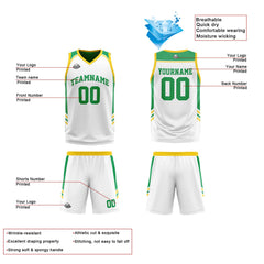 Benutzerdefinierte Gelb Grün Reversible Basketball Jersey Personalisierte Print Name Nummer Logo