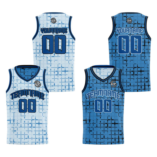 Benutzerdefinierte Hellblau Reversible Basketball Jersey Personalisierte Print Name Nummer Logo