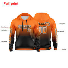 Benutzerdefinierter Orange Schwarz Hoodie für Mann, Frau, Mädchen, Junge. Drucken Sie Ihr Logo, Ihren Namen und Ihre Nummer