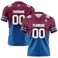 Benutzerdefinierte Burgunderrot Blau Gradient Fußball Trikots Personalisierter Name Nummer Logo