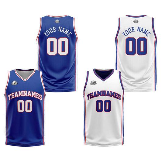 Benutzerdefinierte Royal Weiß Reversible Basketball Jersey Personalisierte Print Name Nummer Logo