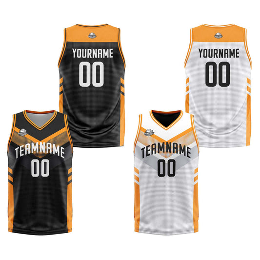 Benutzerdefinierte Schwarz Orange Reversible Basketball Jersey Personalisierte Print Name Nummer Logo