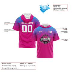 Benutzerdefinierte Rosa Hellblau Kurzarm-Kapuzenpullover für Männer Frauen Hemden mit Kapuzen gedruckt Name Logo