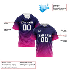 Benutzerdefinierte Marine Rosa Kurzarm-Kapuzenpullover für Männer Frauen Hemden mit Kapuzen gedruckt Name Logo