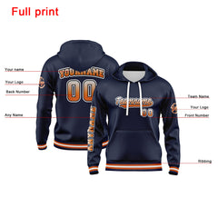 Benutzerdefiniert Marine Orange Hoodie Personalisiert Männer Pullover Hoodie Gedruckt Team Name Number Logo für Frauen