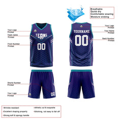 Benutzerdefinierte Lila Teal Reversible Basketball Jersey Personalisierte Print Name Nummer Logo