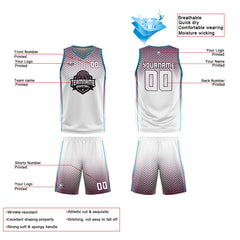 Benutzerdefinierte Weiß Rot Cyan Reversible Basketball Jersey Personalisierte Print Name Nummer Logo