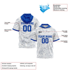 Benutzerdefinierte Weiß Blau Kurzarm-Kapuzenpullover für Männer Frauen Hemden mit Kapuzen gedruckt Name Logo