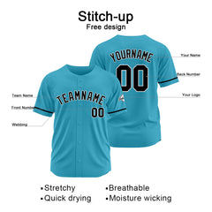 Benutzerdefinierte Authentisch Baseball-Trikot Hellblau-Schwarz