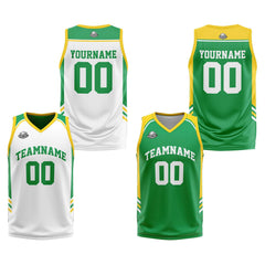 Benutzerdefinierte Gelb Grün Reversible Basketball Jersey Personalisierte Print Name Nummer Logo