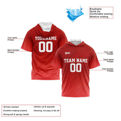 Benutzerdefinierte Rot Kurzarm-Kapuzenpullover für Männer Frauen Hemden mit Kapuzen gedruckt Name Logo