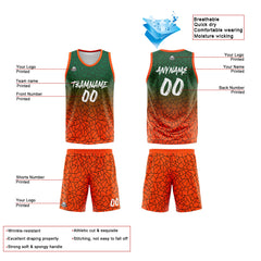 Benutzerdefinierte Reversible Basketball Jersey Personalisierte Print Name Nummer Logo Color Flaw-Grün&Orange