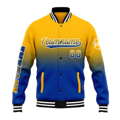 Benutzerdefinierte Verlauf Varsity-Jacke. Letterman-Jacke Gelb Blau