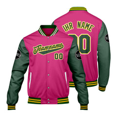 Maßgeschneiderte Rosa Grün Letterman Varsity Jacket Individuelle Stickerei Druck nach Ihrem Wunsch