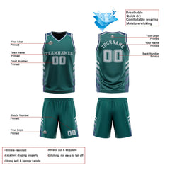 Benutzerdefinierte Mitternachtsgrün Marinegrau Reversible Basketball Jersey Personalisierte Print Name Nummer Logo