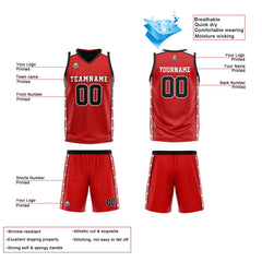 Benutzerdefinierte Rot Schwarz Reversible Basketball Jersey Personalisierte Print Name Nummer Logo