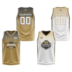 Benutzerdefinierte Altes Gold Schwarz Weiß Reversible Basketball Jersey Personalisierte Print Name Nummer Logo