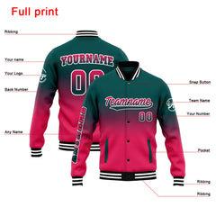 Benutzerdefinierte Verlauf Varsity-Jacke. Letterman-Jacke Dunkelgrün Rosa