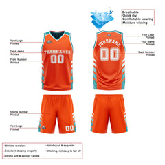 Benutzerdefinierte Orange Teal Weiß Reversible Basketball Jersey Personalisierte Print Name Nummer Logo