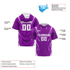 Benutzerdefinierte Lila Kurzarm-Kapuzenpullover für Männer Frauen Hemden mit Kapuzen gedruckt Name Logo