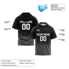 Benutzerdefinierte Schwarz Grau Kurzarm-Kapuzenpullover für Männer Frauen Hemden mit Kapuzen gedruckt Name Logo