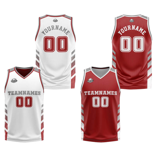 Benutzerdefinierte Weiß Rot Grau Reversible Basketball Jersey Personalisierte Print Name Nummer Logo