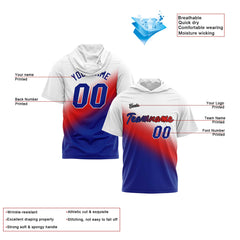 Benutzerdefinierte Weiß Rot Königlich Kurzarm-Kapuzenpullover für Männer Frauen Hemden mit Kapuzen gedruckt Name Logo