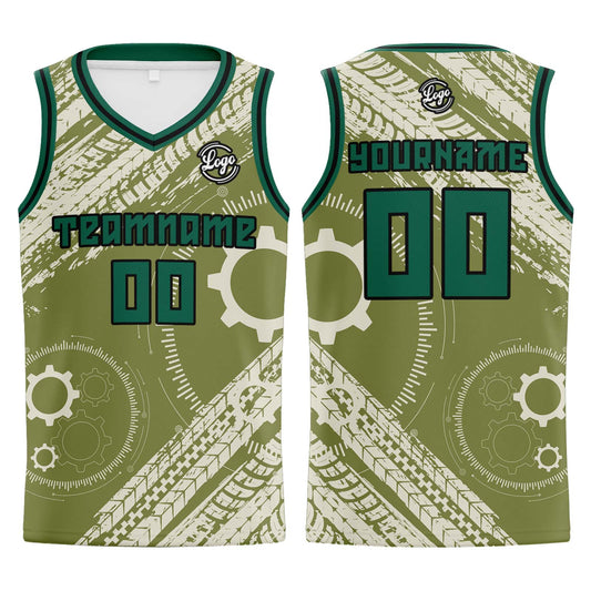 Benutzerdefinierter Khaki Grün Basketball Jersey Uniform Anzug gedruckt Ihr Logo Name Nummer