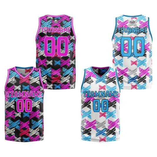 Benutzerdefinierte Rosa Blau Reversible Basketball Jersey Personalisierte Print Name Nummer Logo