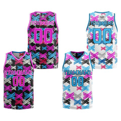 Benutzerdefinierte Rosa Blau Reversible Basketball Jersey Personalisierte Print Name Nummer Logo