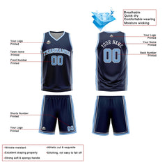 Benutzerdefinierte Marine Weiß Hellblau Reversible Basketball Jersey Personalisierte Print Name Nummer Logo