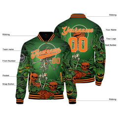 Benutzerdefinierte Orange Grün Varsity-Jacke. Letterman-Jacke für Männer, Frauen und Jugendliche