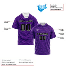 Benutzerdefinierte Lila Kurzarm-Kapuzenpullover für Männer Frauen Hemden mit Kapuzen gedruckt Name Logo