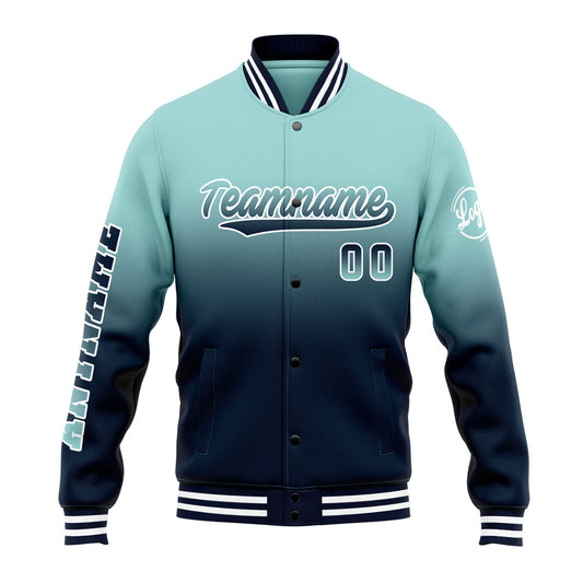 Benutzerdefinierte Verlauf Varsity-Jacke. Letterman-Jacke Light Teal Marine