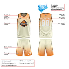 Benutzerdefinierte Creme Orange Schwarz Reversible Basketball Jersey Personalisierte Print Name Nummer Logo