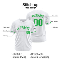 Benutzerdefinierte Authentisch Baseball-Trikot Weiß-Grün
