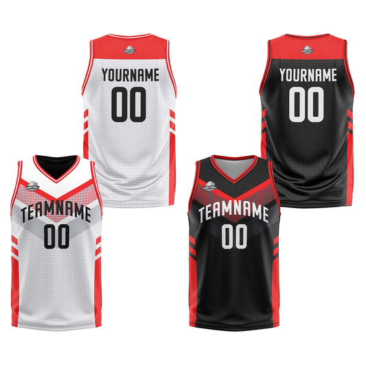 Benutzerdefinierte Weiß Rot Reversible Basketball Jersey Personalisierte Print Name Nummer Logo