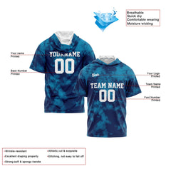 Benutzerdefinierte Dunkelblau Kurzarm-Kapuzenpullover für Männer Frauen Hemden mit Kapuzen gedruckt Name Logo